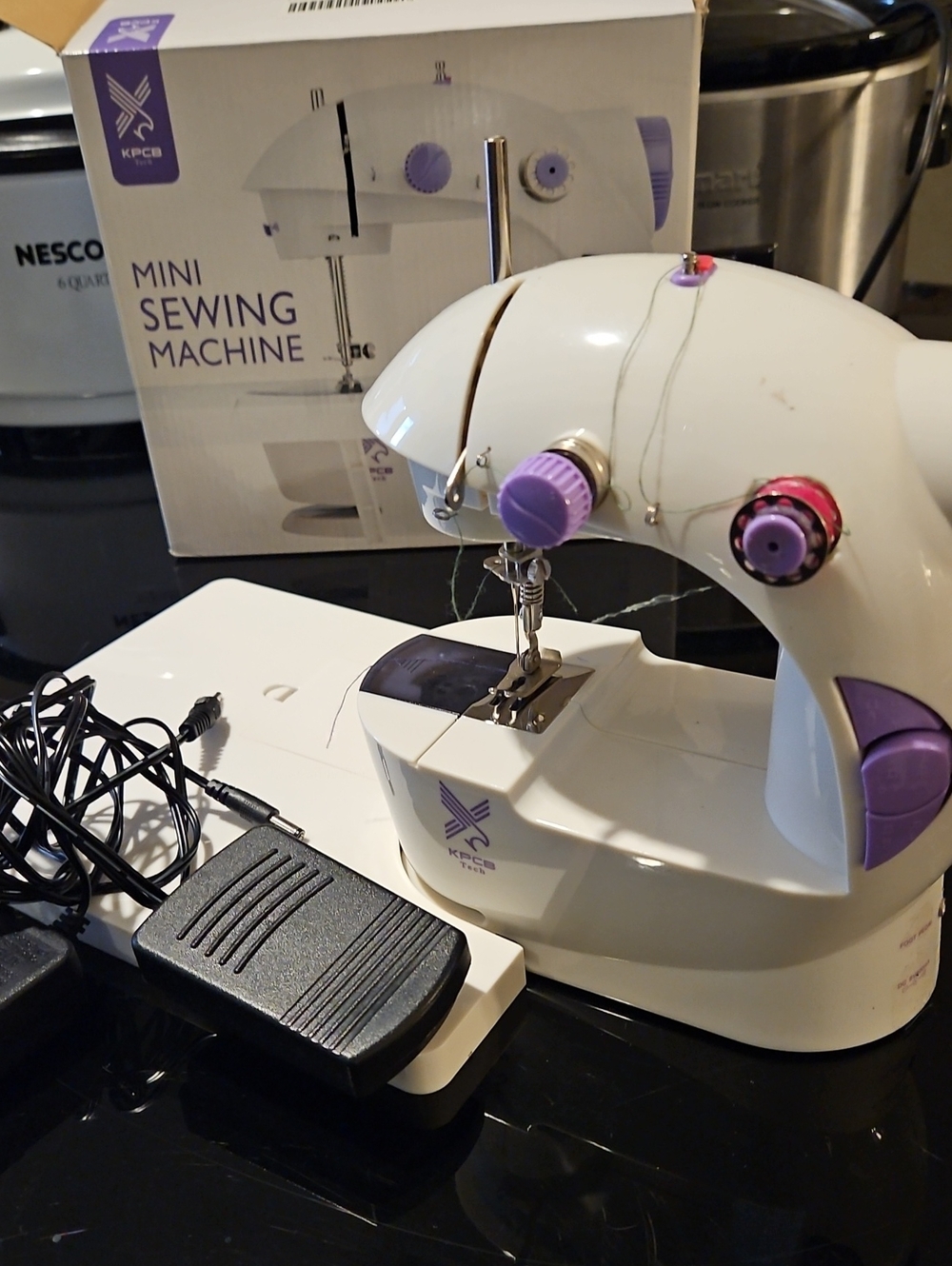 KPCB Mini Sewing Machine for Kids - White & Purple